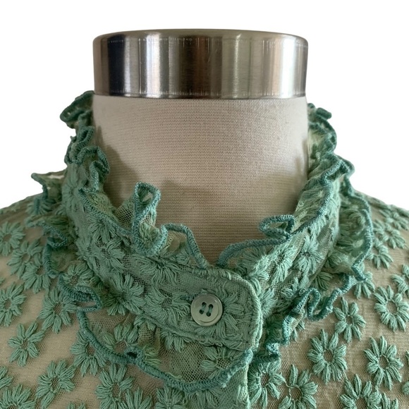FRNCH NWT Celita Sauge Blouse Sheer Green With Floral Embroidery Throughout - Picture 2 of 11